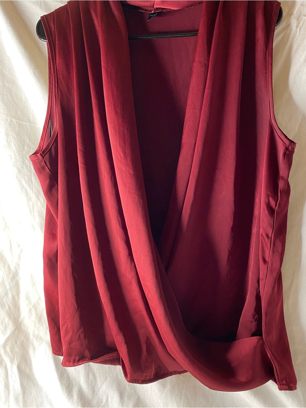 Sleeveless Draped Surplice Blouse in Deep Burgundy